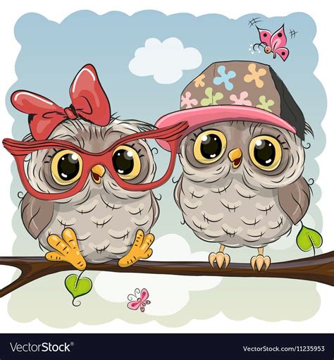 Greeting Card With Two Cute Cartoon Owls Download A Free Preview Or