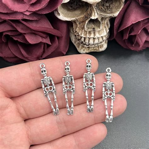 12pcs Charms Skull Skeleton Man 39x9mm Antique Silver Color Plated