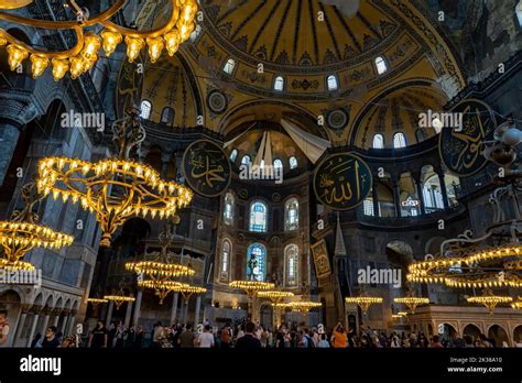 internal design the lights of Hagia Sophia or called Aya Sophia, one of the most visited places ...