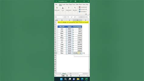 How To Make A Cumulative Sum Chart In Excel Excel Tricks Shorts