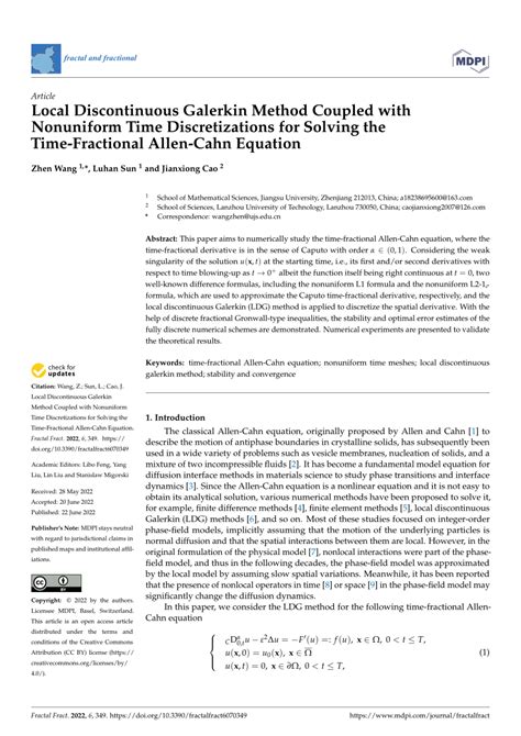 Pdf Local Discontinuous Galerkin Method Coupled With Nonuniform Time