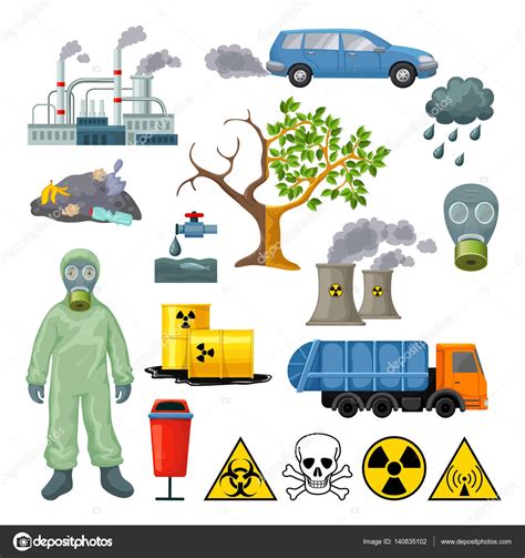 Conjunto De Iconos De Contaminación Ambiental De Dibujos Animados