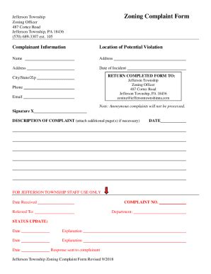 Fillable Online Jefferson Township Zoning Department Complaint Form