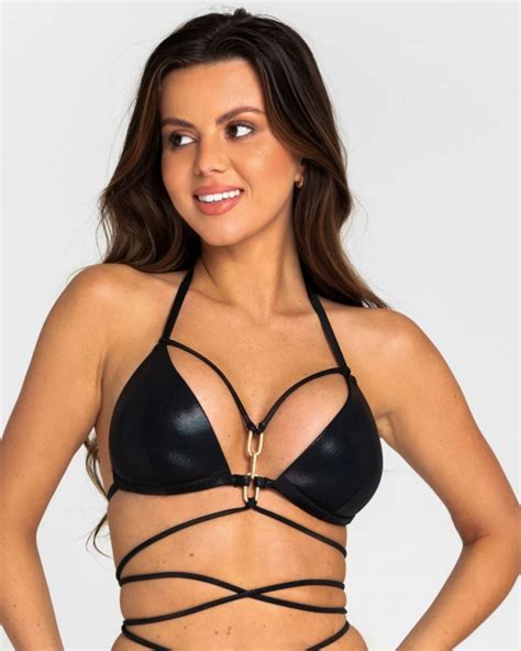 Black Push Up Triangle Bikini Top With Golden Chains S Vivien Vance