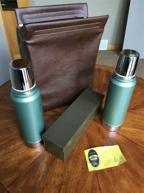 Vintage Aladdin Stanley Double Thermos And Lunchbox Set In Leather Case