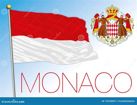 Monaco Principality Official National Flag and Coat of Arms, Europe ...