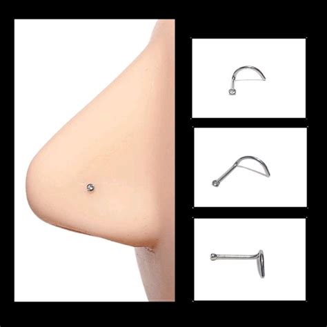 (1 Pc) Stone nose piercing - - Curved body nose piercing - Medical ...