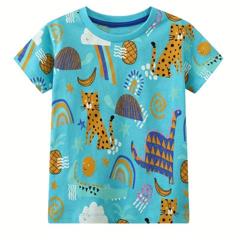 Cartoon Animals Fruits Sun Star Print Cotton T Shirt Round Neck Tees