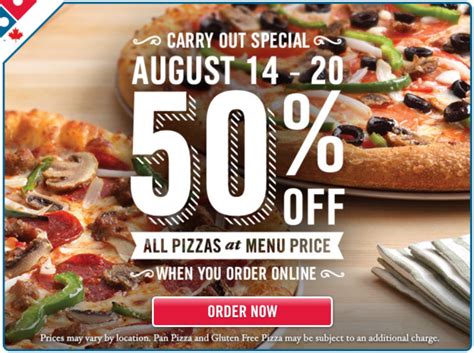 Dominos Pizza Canada All Week Long Deals Save 50 Off All Pizzas At