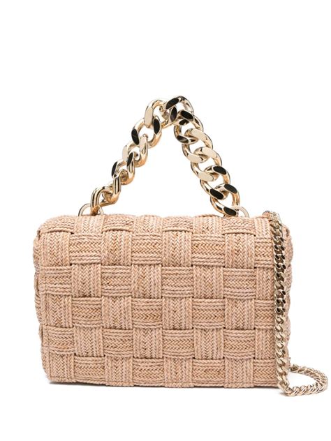 Casadei Interwoven Design Raffia Tote Bag In Nude ModeSens