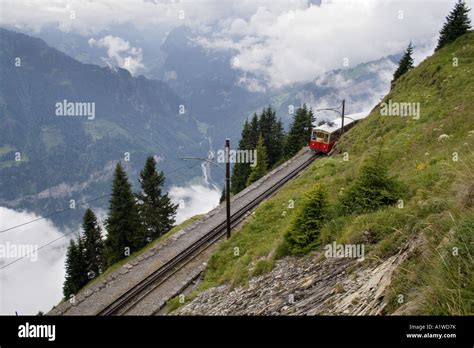 Mountain Rack Railway Train From Wilderswil Approaching Schynige Platte