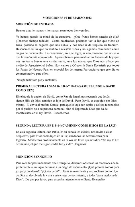 Moniciones 19 DE Marzo 2023 MONICIONES 19 DE MARZO 2023 MONICIÓN DE