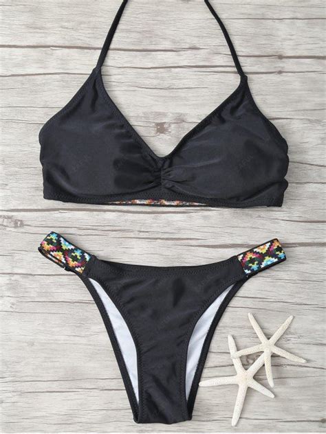 17 OFF 2021 Halter Cutout Print Bikini In BLACK ZAFUL