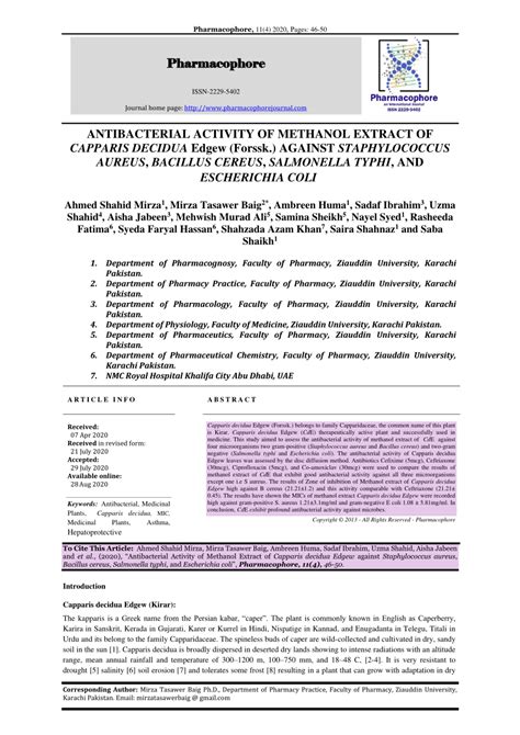 PDF ANTIBACTERIAL ACTIVITY OF METHANOL EXTRACT OF CAPPARIS DECIDUA