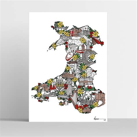 Wales Map Illustration Art Print, Welsh Poster, UK Art, Travel ...