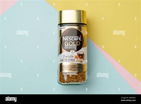 Tyumen, Russia-June 30, 2022: Nescafe Gold roasted coffee barista Latte ...