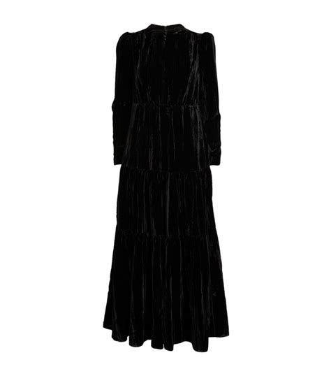 Me Em Black Crushed Velvet Tiered Maxi Dress Harrods Uk