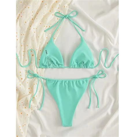 Best Option Sexy Thong Micro Bikinis Women Swimsuits Lace Up Triangle Top Two Piece Set Swimsuit