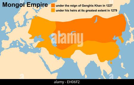 Mongol Empire map at Genghis Khan's death in 1227 and at its greatest ...