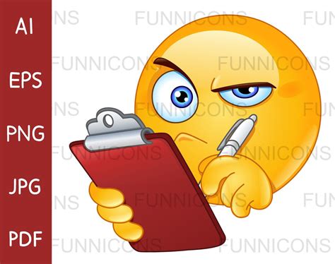 Clipart Cartoon Of Emoji Emoticon Checking Off An Inspection Etsy