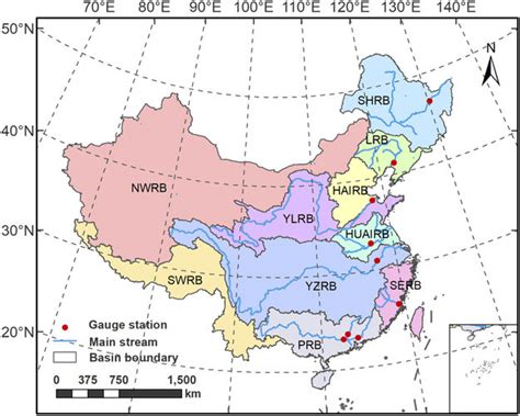 Map of large river basins in China. The 10 river basins include Songhua ...