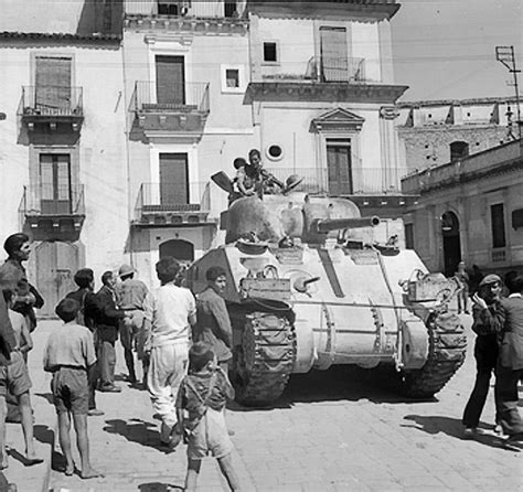 Photo British Sherman Tank Of Xiii Corps Eighth Army In The Streets