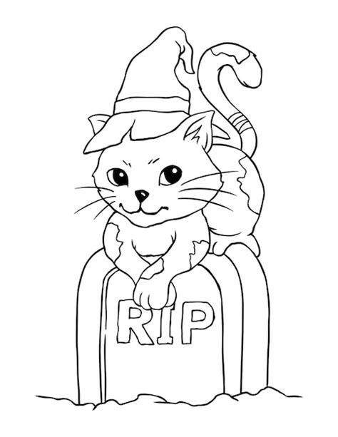 Gato Con Sombrero De Bruja P Gina Para Colorear De Halloween Vector