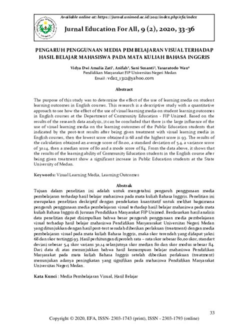 Pdf Pengaruh Penggunaan Media Pembelajaran Visual Terhadap Hasil