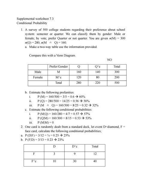 In Class 7 3 Conditional Probability Supplemental Worksheet 7