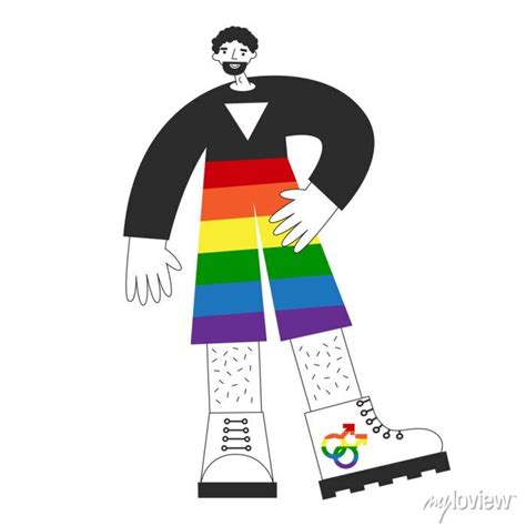 Gay Androgynous Person Standing With Rainbow Flag Lgbtq Symbols