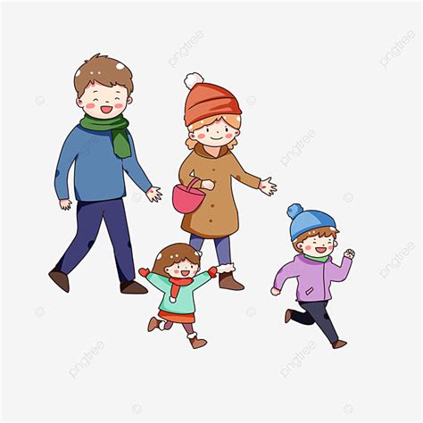 Family Travel Clipart Transparent PNG Hd, Cartoon Flat Family Winter Travel, Flat, Cartoon Hand ...