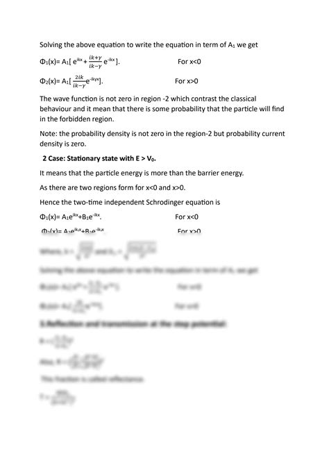 Solution Quantum Mechanics For Step Potentials And Barrier Penetration