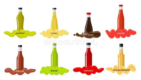 Set Of Glass Bottles With Hot Sauces Flat Vector Stock Vector Illustration Of Asian Bottle
