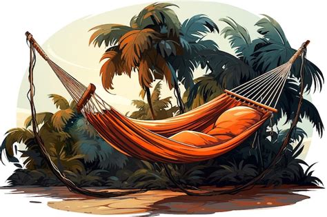 Premium Vector Hammock Suspended Between Two Palm Trees On A White