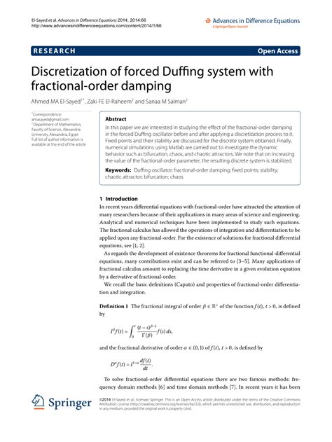 Pdf Discretization Of Forced Duffing System With Fractional Order Damping