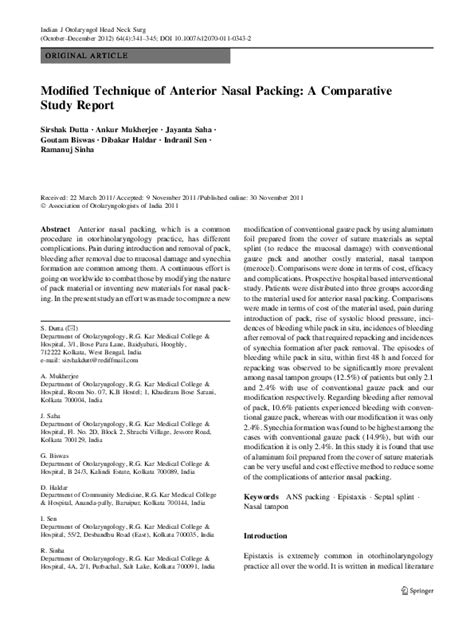 (PDF) Modified technique of anterior nasal packing: a comparative study ...