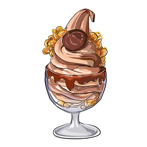 Un Dibujo De Un Helado De Chocolate Con Cobertura De Chocolate Y Nueces