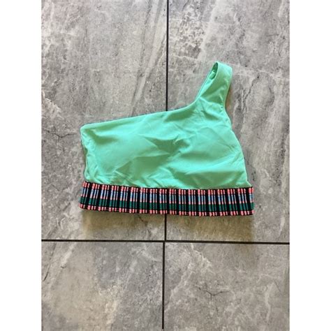 Peixoto Swim Peixoto Zoni Asymmetric On Shoulder Contrast Trim Bikini Top Eucalyptus Green M