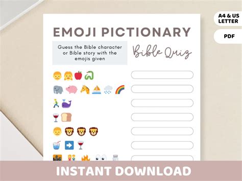 Bible Emoji Pictionary Game Printable Christian Party Icebreaker Church