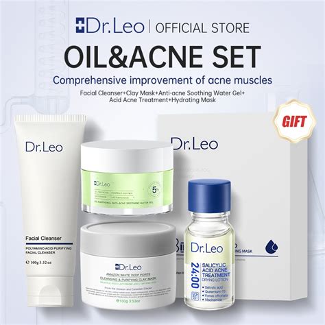 Dr Leo 5pcs Skincare Set Salicylic Acid Acne Essence Clay Mask Facial