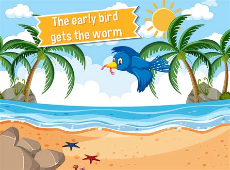 Idiom poster with The early bird gets the worm 1848812 Vector Art at ...