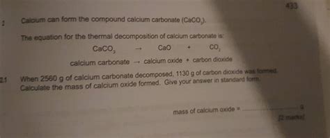 Solved Calcium Can Form The Compound Calcium Carbonate Caco