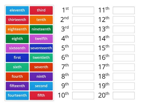 Ordinal Numbers 1-20 - Rank order