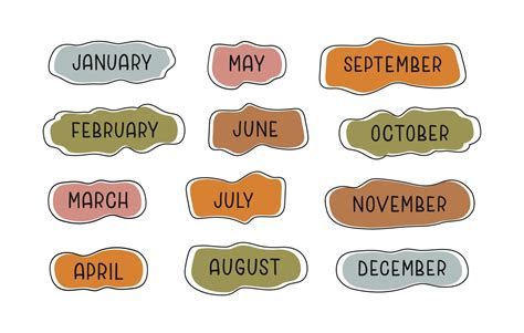 Handwritten colorful names of months on white background. Modern bright ...