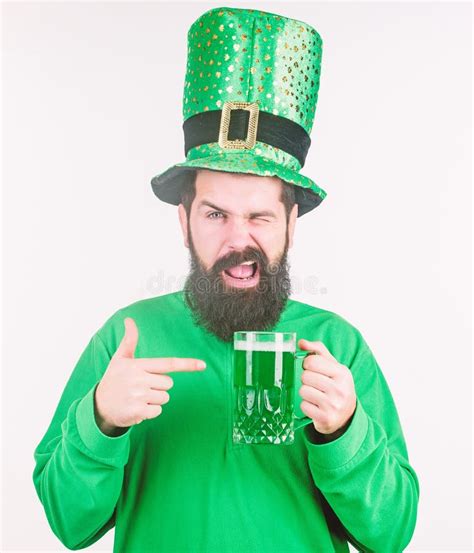 Irish Tradition. Man Brutal Bearded Hipster Drink Pint Beer. Irish Pub ...