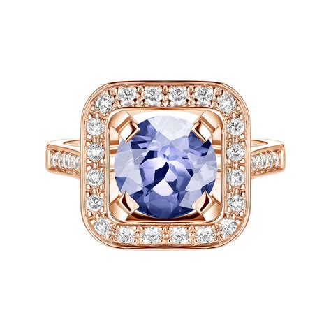 Bague Or rose Tanzanite Art Déco Rond 8 mm Gemmyo