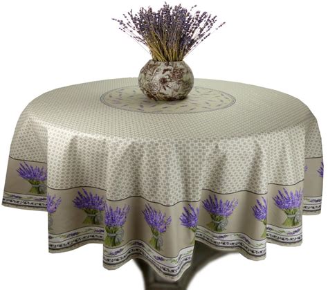 Nappe Ronde Enduite Ecru Cm Motif Lavande