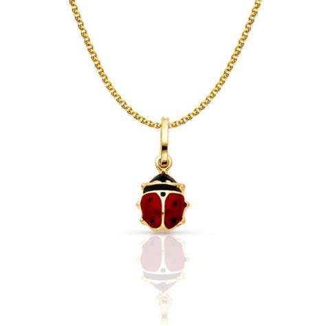 K Yellow Gold Lady Bug Luck Charm Pendant Mm Flat Open Wheat Chain