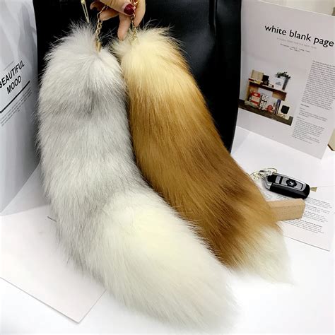 Real Fox Fur Tail Keychain Large Natural Fur Tail Keychain Pendant