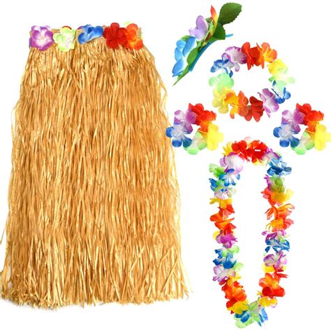 Fepito Hawaiian Grass Skirt 60cm Hula Skirt Lei Costume Luau Party Dance Beach Dress Up Shopee